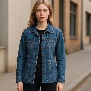 Venezia Girls 14/16 Blue Jean Jacket with Mid-Thigh Length Classic Denim Trucker